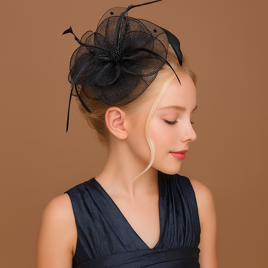 Black Mesh Feather Handmade Hair Clip – Girls’ Formal Dress Accessory
