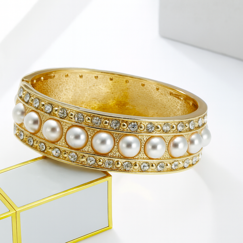 Pearl Studded Diamond European and American Fashionable Exaggerated Bracelet