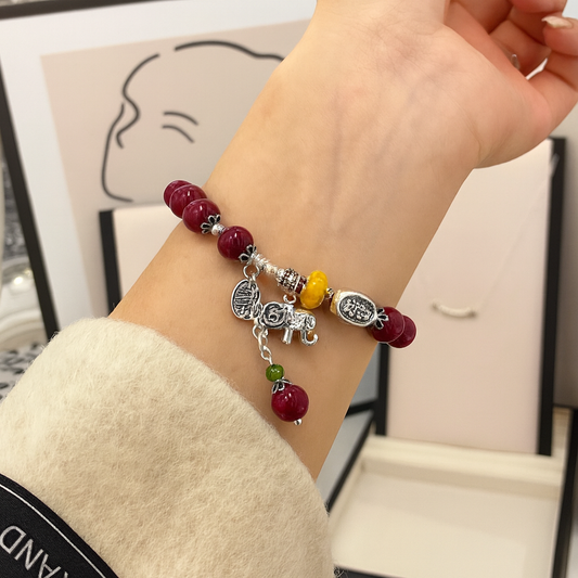 S925 Silver Cinnabar Elephant Charm Bracelet — High-End Gift Jewelry