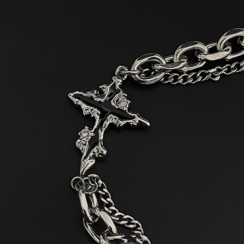 Hip Hop Dissolved Dark Cross Bracelet — Men’s Versatile Gothic Chain Design