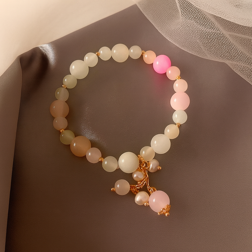 Natural Pink Gemstone Beaded Bracelet — Elegant Stretchable Jewelry for Women
