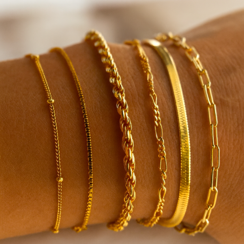 Minimalist Gold Chain Bracelet Set — Layered Metal Bangles for Women