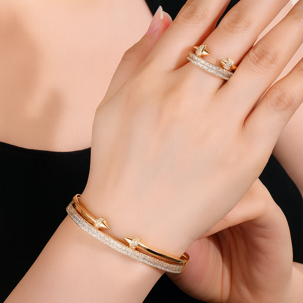 Double Arrow Bracelet & Ring Set — Fashionable Copper Jewelry for Women