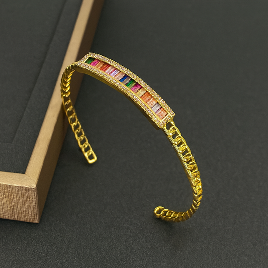 Colorful Zircon Cuff Bracelet — Women’s Fashion Jewelry with Rainbow Shine