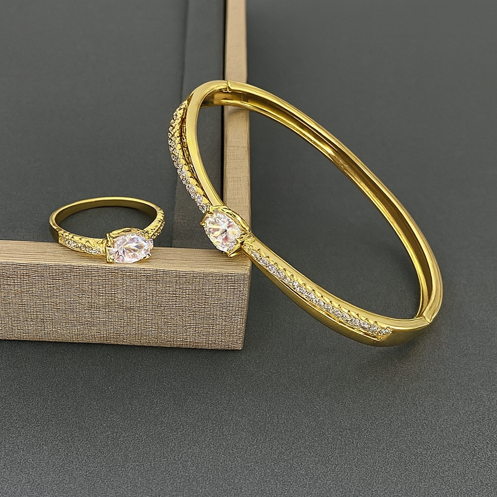 Elliptical Zircon Bracelet & Ring Set — Fashion Jewelry for Weddings & Occasions