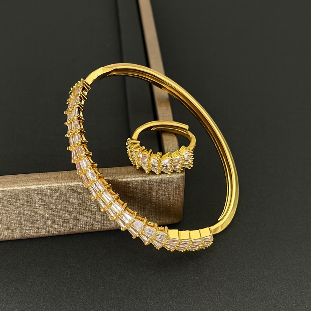 14K Gold-Plated Korean Style Bracelet & Ring Set — Exquisite Luxury Design