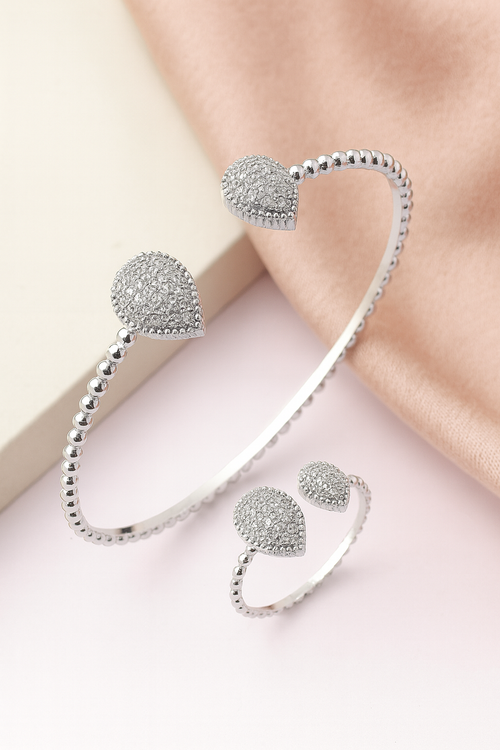 Silver Droplet Bracelet & Ring Set — High-End Korean Luxury Jewelry