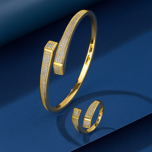 Cross Snake-Shaped Zircon Bracelet & Ring Set — Luxurious Copper Jewelry