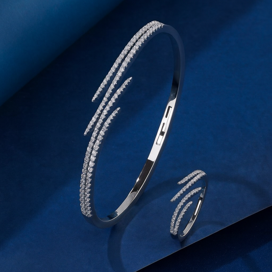 Korean Gold-Plated Luxury Bracelet & Ring Set — High-End Minimalist Jewelry