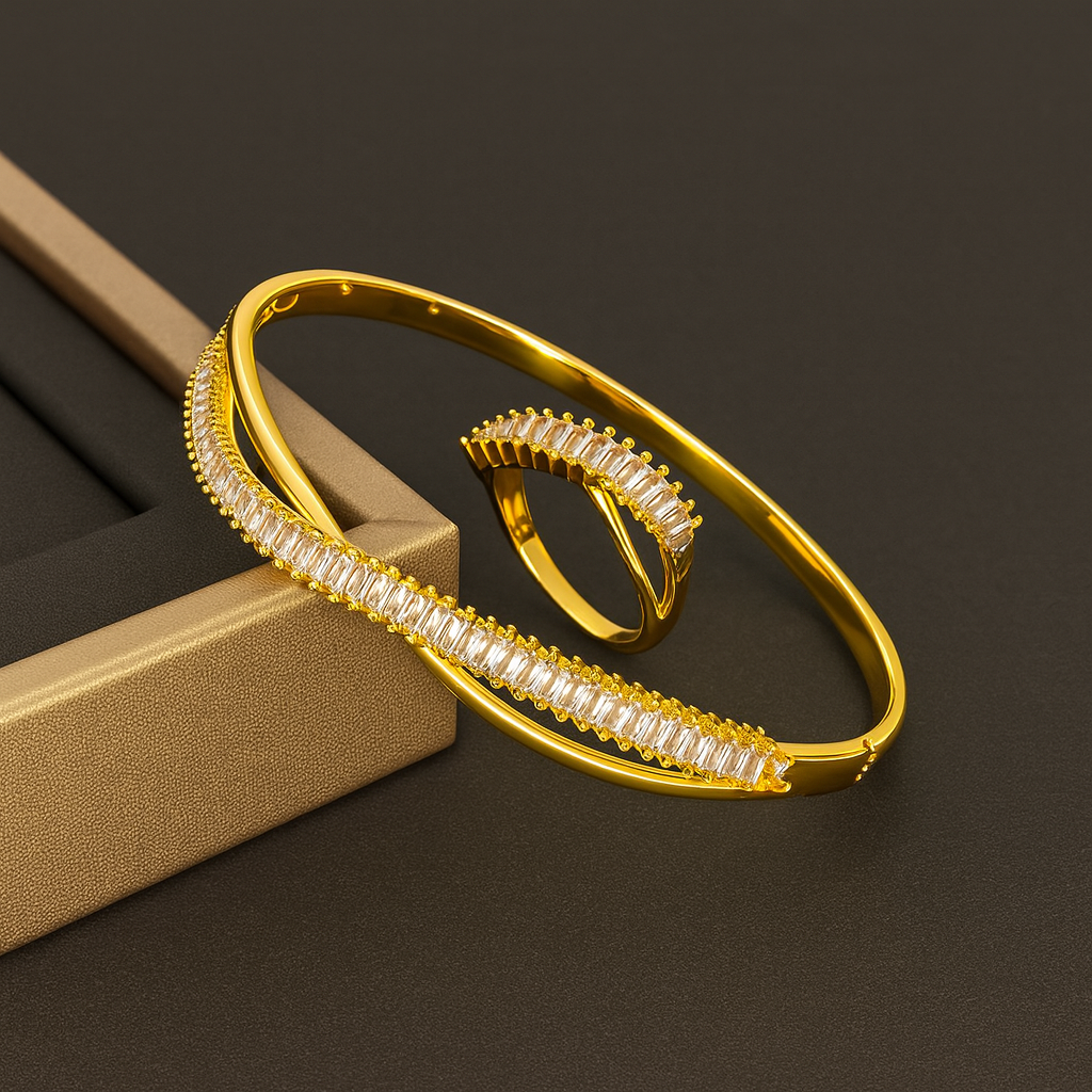 Ladder Square Zircon Bracelet & Ring Set — Wedding Luxury Jewelry