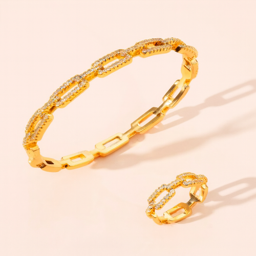 18K Gold-Plated Chain Bracelet & Ring Set — Korean Luxury Copper Jewelry