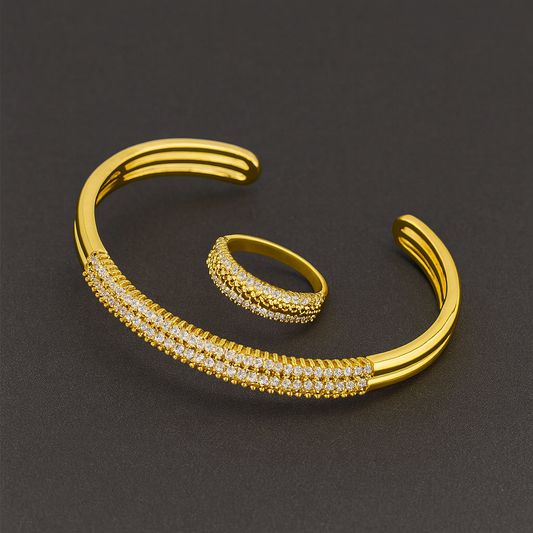 Round Woven Zircon Bracelet & Ring Set — Elegant Luxury Jewelry for Women