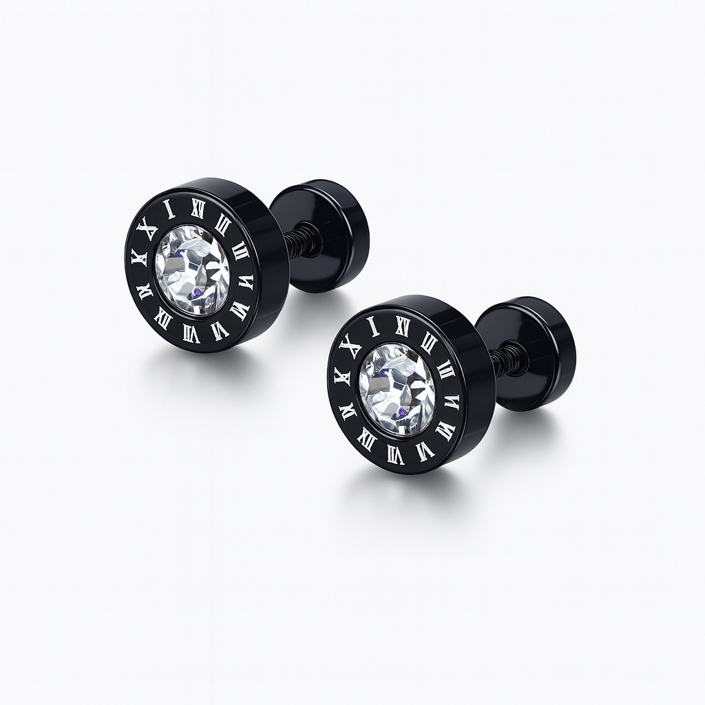 Stainless Steel Round Earrings Men's Roman Numeral Gift Jewelry