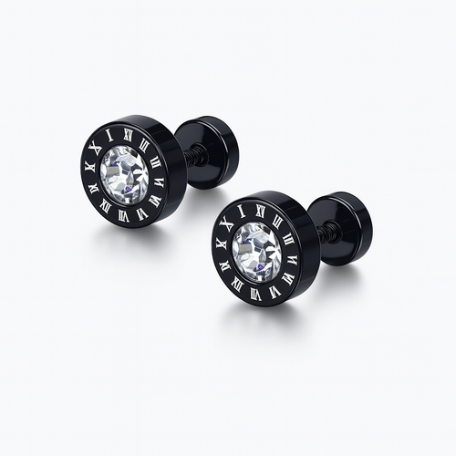 Stainless Steel Round Earrings Men's Roman Numeral Gift Jewelry