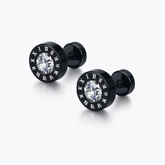 Stainless Steel Round Earrings Men's Roman Numeral Gift Jewelry