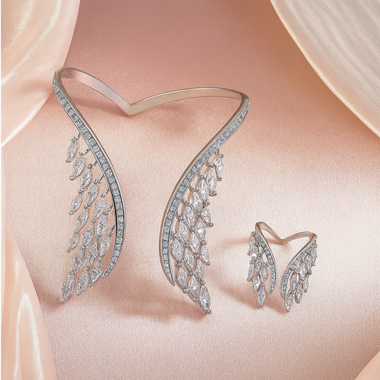 Angel Wing Bracelet & Ring Set — Exquisite Micro-Inlaid Zircon Jewelry