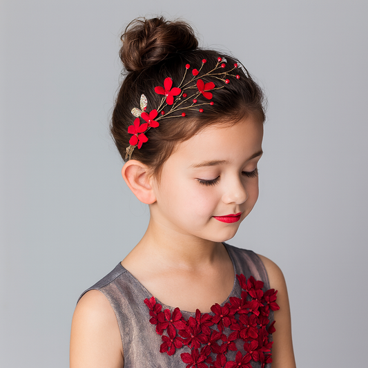 Children’s Headwear – Hair Flower Hairpin, Flower Wreath, Red Hair Clip