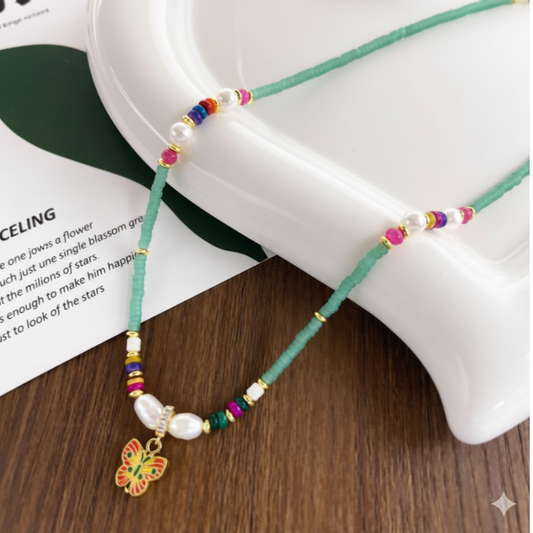 Colorful Bead Necklace for Women, Light Luxury, Niche, Sweet and Cool, Double Layered Collarbone