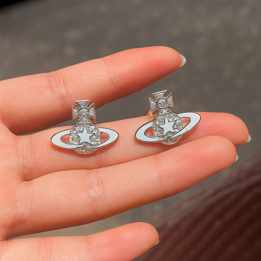 Empress Dowager Cixi's Autumn/Winter Plated Saturn Earrings 925 Silver Needles Gift Jewelry