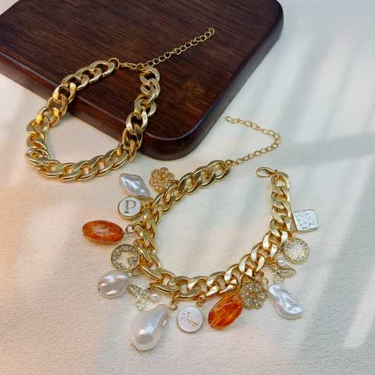 European and American Fashion Pearl Crystal Studded Gold Jewelry Bracelet