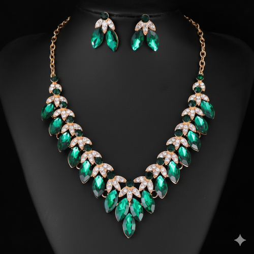 Exaggerated Crystal Gemstone Necklace & Earring Set – Bold Luxury Collarbone Chain