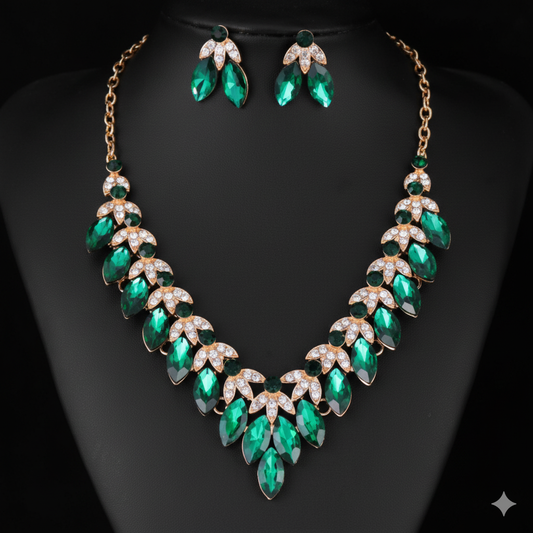 Exaggerated Crystal Gemstone Necklace & Earring Set – Bold Luxury Collarbone Chain