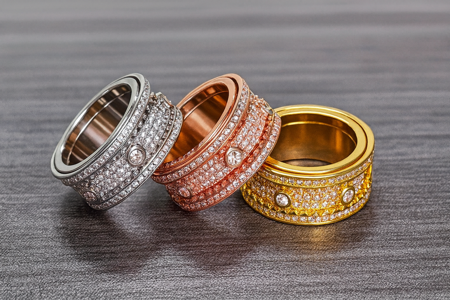 Fashion Style Gear Full Diamond Rotating Ring Couple Ring