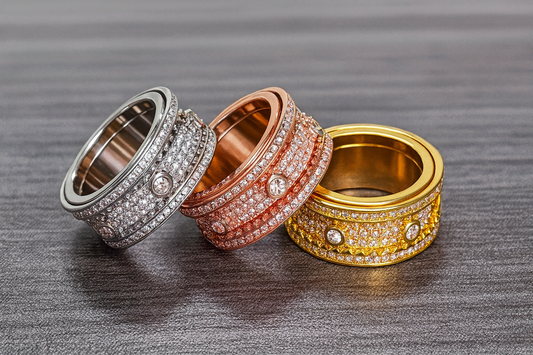 Fashion Style Gear Full Diamond Rotating Ring Couple Ring