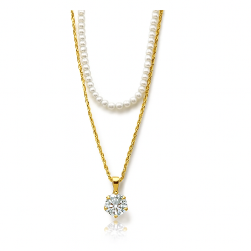 Fashionable and High-End Double Layered Necklace with Exquisite Zircon Pendant