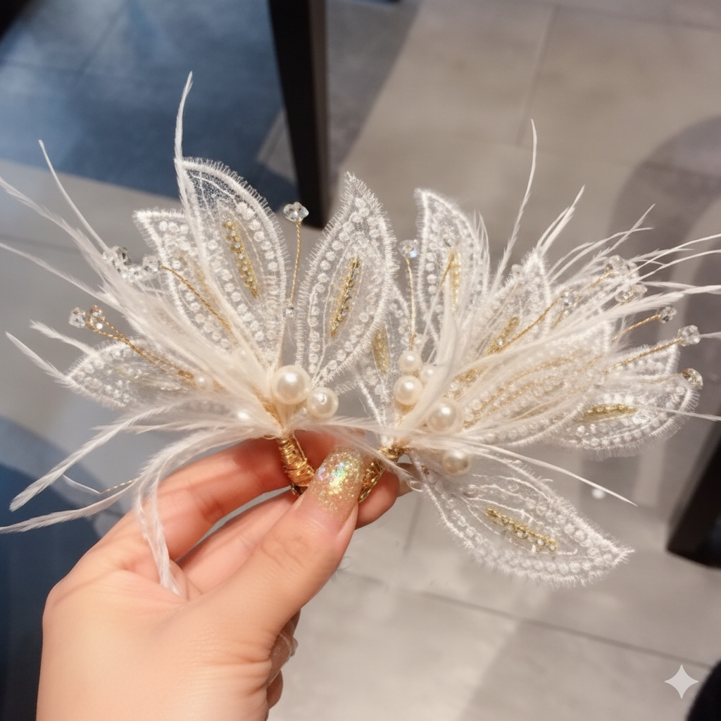 Feather Pearl Duck-Billed Clip Set – Fashion Bridal Side Hair Clip
