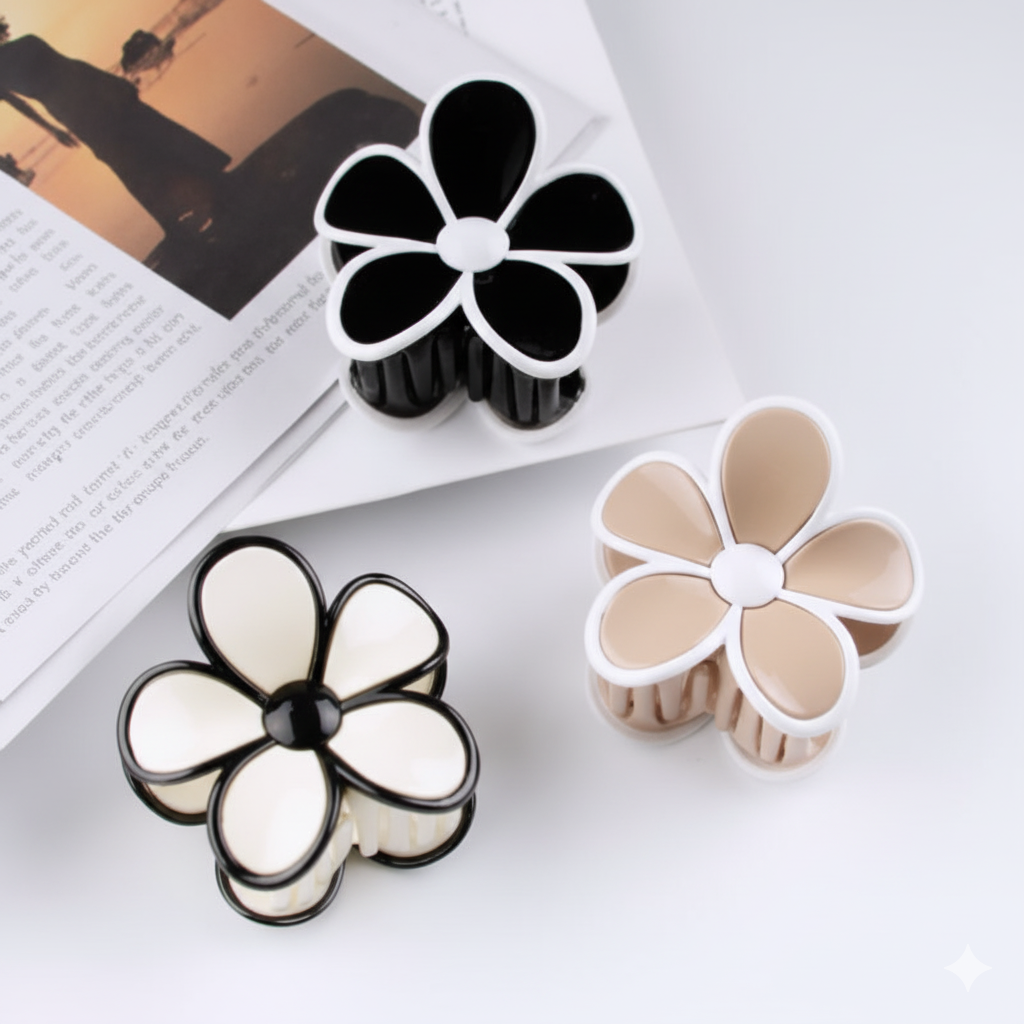 Flower-Shaped Plastic Hair Clip – Back-of-Head Style