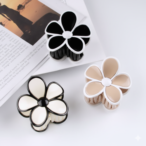 Flower-Shaped Plastic Hair Clip – Back-of-Head Style