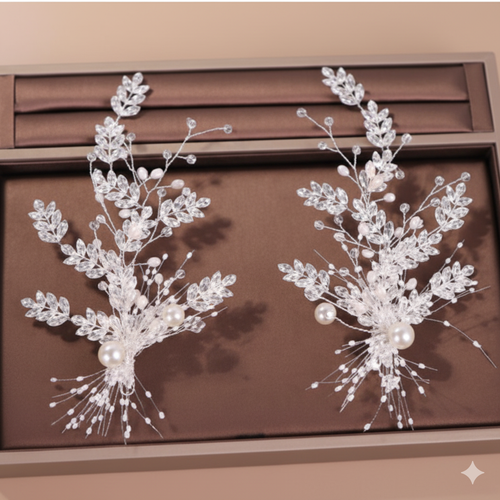 Hand Woven Copper Wire Rice Bead Alloy Rhinestone Hair Clip