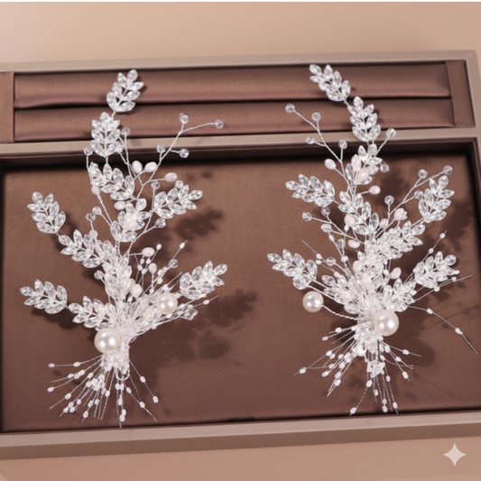 Hand Woven Copper Wire Rice Bead Alloy Rhinestone Hair Clip