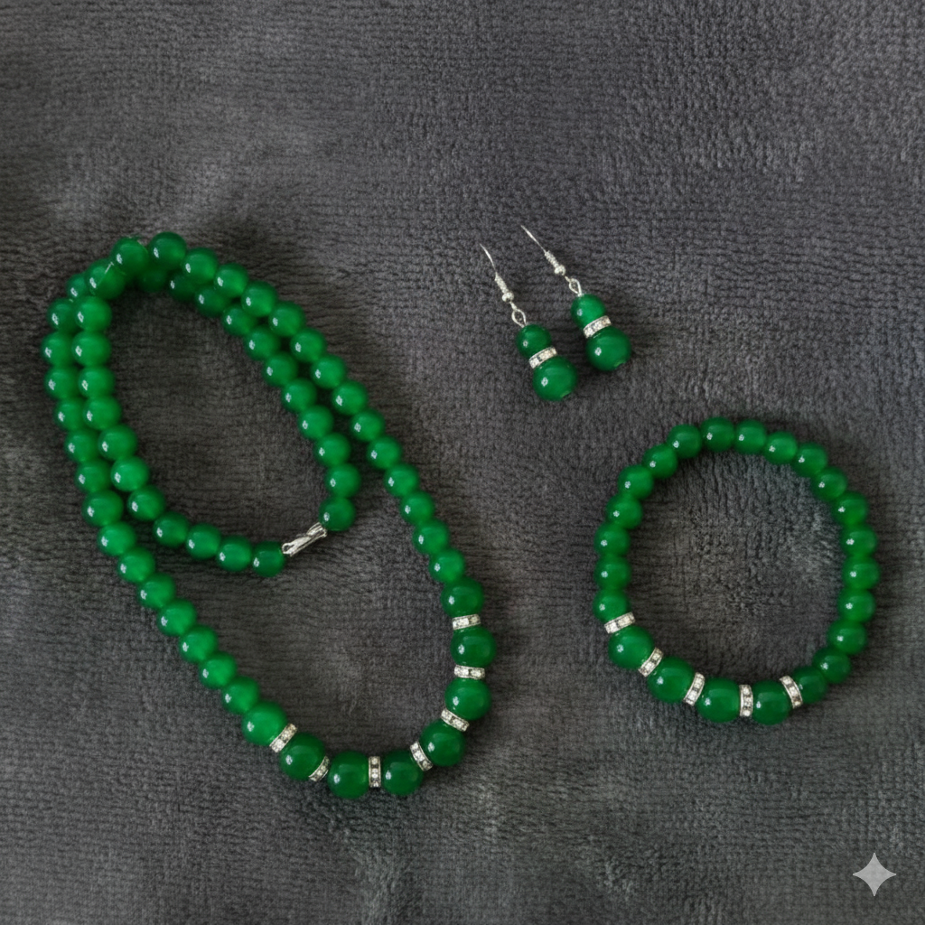 Imitation Emerald Three-Piece Jewelry Set – Necklace, Bracelet & Earrings