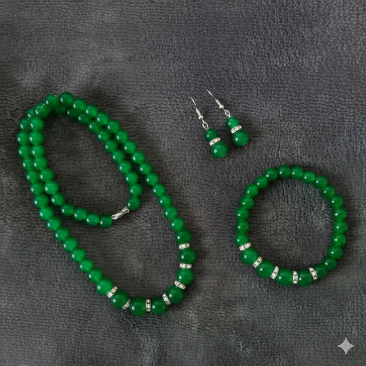 Imitation Emerald Three-Piece Jewelry Set – Necklace, Bracelet & Earrings