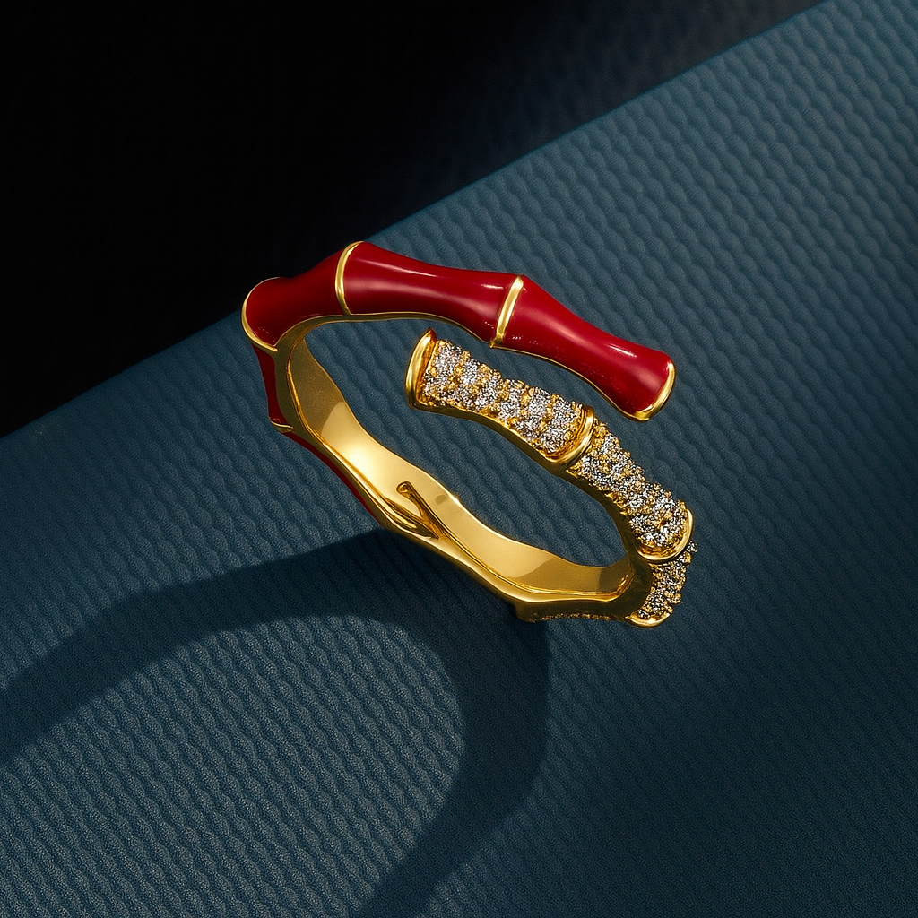 Open Bamboo Ring with Diamond Inlay