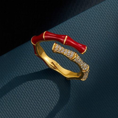 Open Bamboo Ring with Diamond Inlay