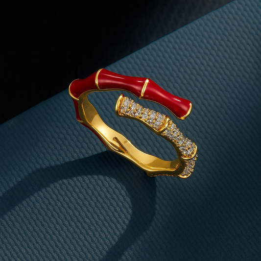 Open Bamboo Ring with Diamond Inlay