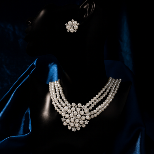 Pearl Happiness Flower Wedding Necklace & Earring Set – Timeless Bridal Elegance