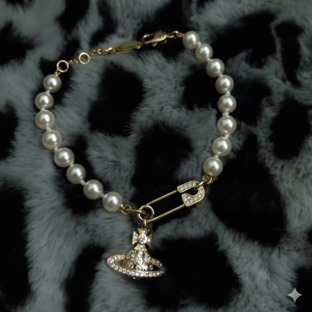 Pearl Necklace, Saturn Paperclip, Pearl Pendant, Pearl Jewelry