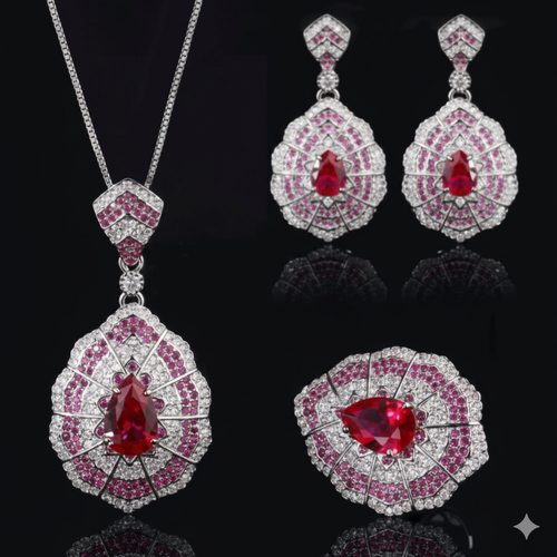 Red Zircon Baroque Vintage Necklace & Earring Set – European Luxury Inspired