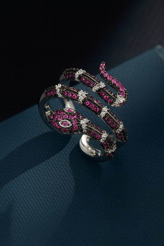 Serpentine Opening Ring Micro Inlaid with Zirconium Original Design