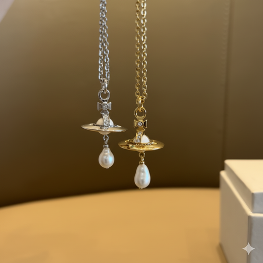 Stereoscopic UFO Saturn Water Drop Pearl Necklace Female Baroque Pearl Neck Chain