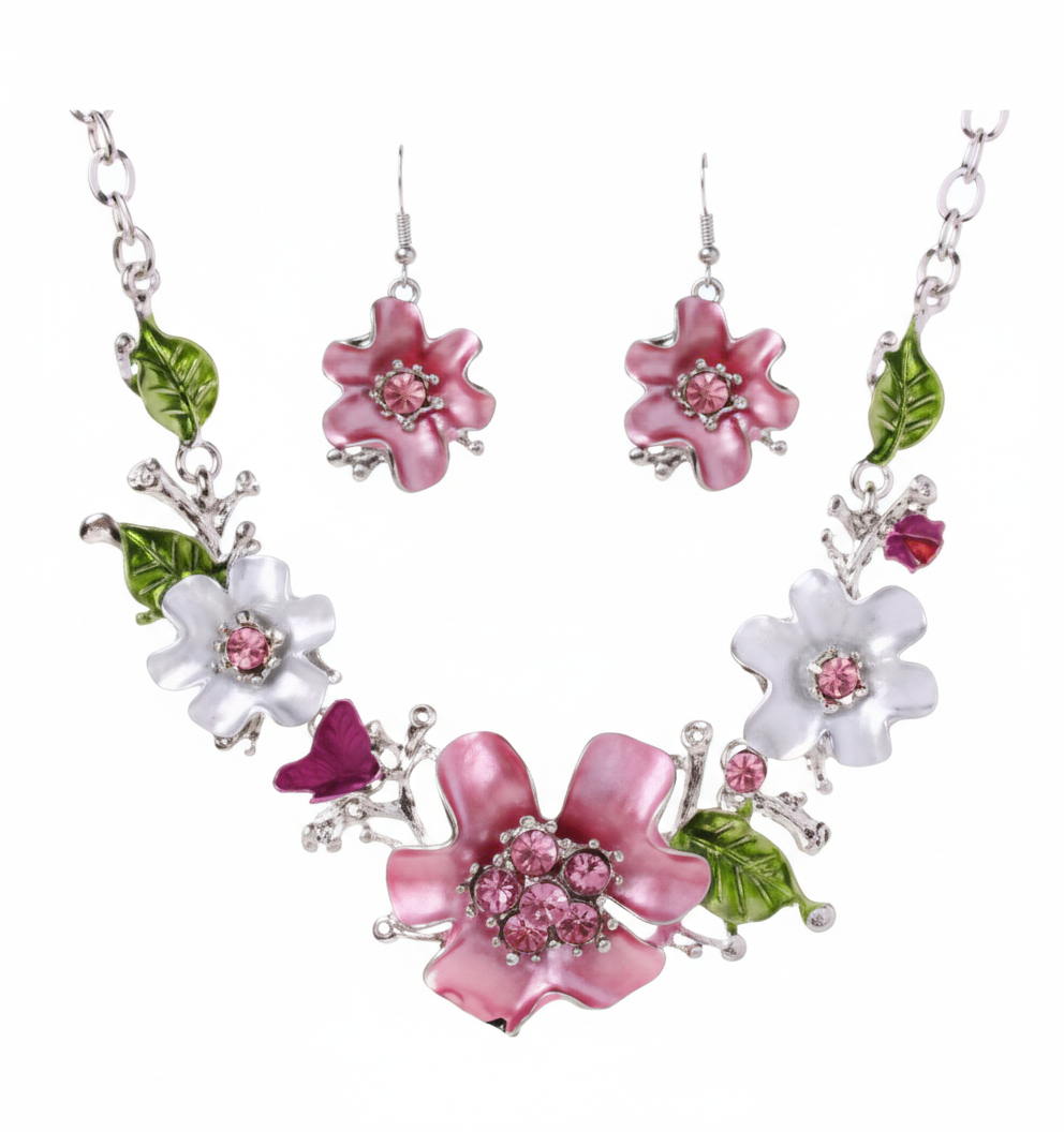 Sweet Floral Diamond-Inlaid Necklace Set – Elegant Women’s Jewellery
