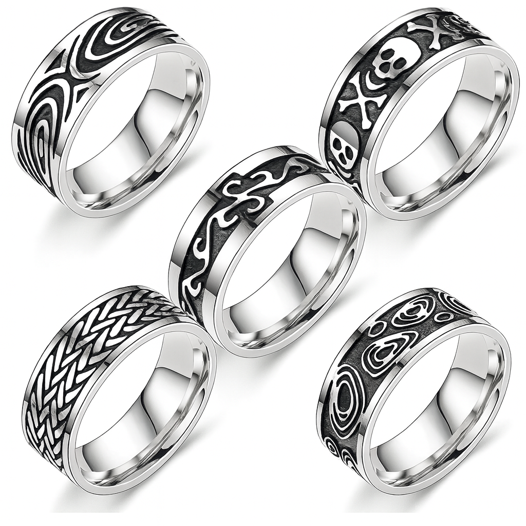 Titanium Steel Ring, Fashionable Carving, Oiled Men's Ring