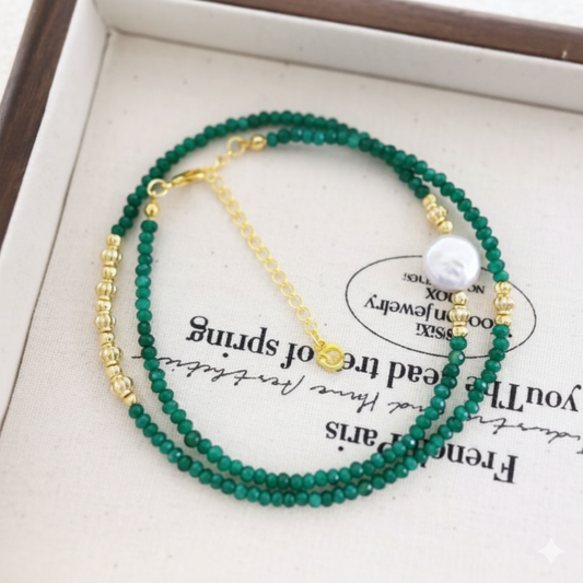 Wind Green Chalcedony Pumpkin Beads Versatile Collarbone Chain Freshwater Pearls